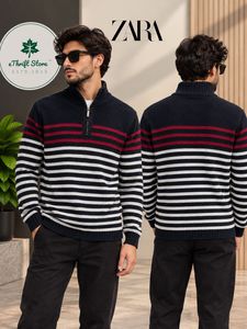 Zara Man Quarter Zip Striped Knitwear Sweater