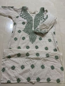 white green chikankari long kurti