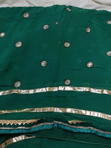 Moti Boote Embellished Green Saree
