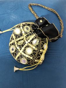 Clutches 👉Mirror Embellished Drawstring Pouch Bag