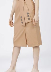 Stylish Beige Midi Skirt with Tie-Up Detail