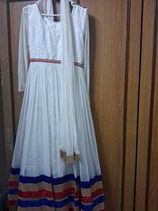Elegant White Anarkali suit full gher