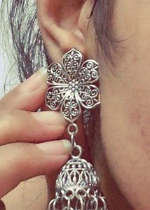 Silver-toned Jhumka Earrings