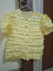 Yellow Ruffled Short Sleeve Top