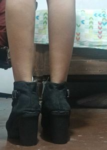 Chunky Black Lace-Up Heeled Boots