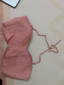 halter neck tie Pink Padded satin blouse