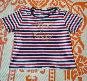 Lee Cooper Striped T-Shirt with Gold Text