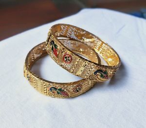 Meenakari Peacock Bangles - Gold Plated Filigree Bangles - Gift For Women - Wedding Bangles - Indian Gold Bangles - Handmade Jaipuri Bangles