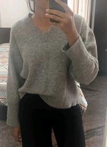 Cozy Grey V-Neck Knit Sweater