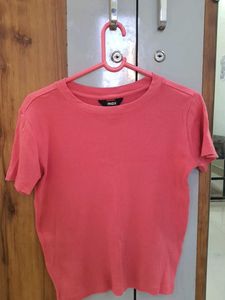 MAX Pink Coral Ribbed Cropped Top
