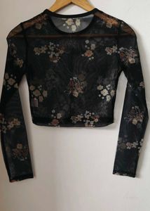 Sheer Floral Long Sleeve Crop Top