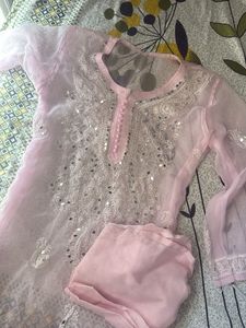 Elegant Pink Chikankari Kurta with Palazzo
