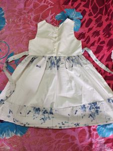 Blue And White Cotton Frock For 6-8 Years Girls