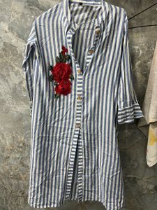 Striped Kurta with Rose patch work