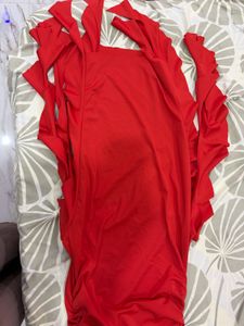 Red Strapless Ruffle Dress