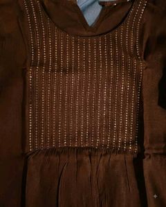 Elegant Brown Kurta with Embellished Neckline