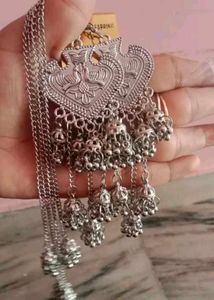 Oxidized Silver Jhumki  Long chain Jewellery Set