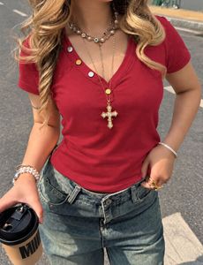 V-Neck Red Henley Top