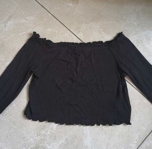 Off-Shoulder Ribbed Long Sleeve Top