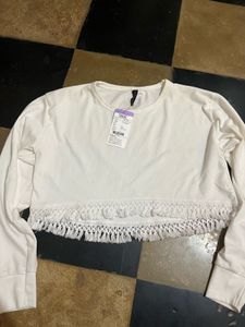 White Cropped Top with Fringe