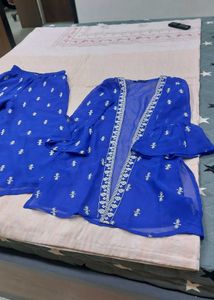 Blue Ethnic Crop Top &amp; Palazzo Set