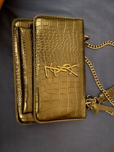SAINT LAURENT Sunset Medium Croc-Embossed Leather