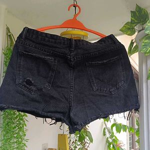 Black Ripped Denim Shorts