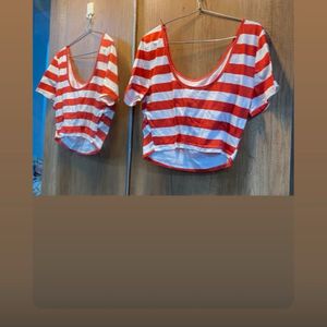 Striped Cropped T-Shirt Set