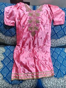 Elegant Satin Pink Kurta Set with Embroidery