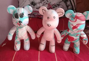 3 Unique Decorative Painted Bear Figurines