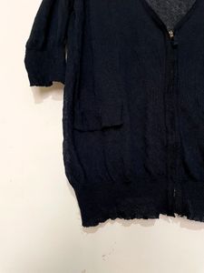 Black Oversized Zipper Pocket Sheer Top