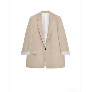 Zara Beige Blazer with Striped Cuffs