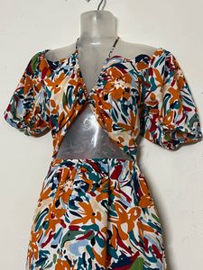 Vibrant Abstract Print Cut-Out Dress