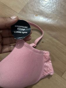 Pink Lace Trim Bra