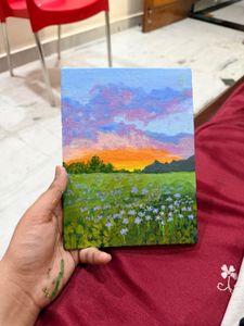 Handmade Sunset Field Canvas Painting