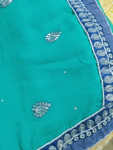 Elegant Teal Embroidered Saree