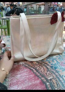 🌼✨ Original joinus Cream Tote Bag with Red Bow Ac