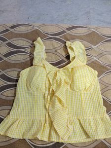 NEW Cute Yellow Gingham Ruffle Top