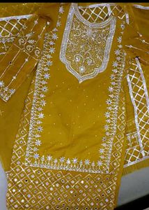 Elegant Mustard Embroidered Salwar Kameez