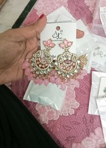 Elegant Pink Stone Chandbali Earrings