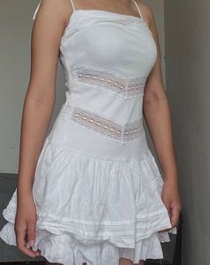 Chic White Lace Trim Mini Dress