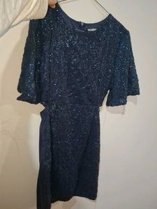 Sassafras Navy Blue Sequined Dress with cut outs