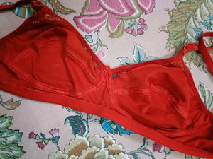 Red Cotton Self Printed Bralette