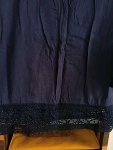 Navy Blue Lace Trim Top
