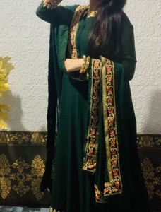 Elegant Green Anarkali gown with pant &amp; dupatta