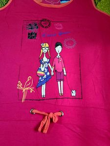 Cute Pink Knee Length Nightdress For Women