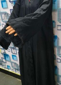 Long Black Burqa Pearls Work Design Piece
