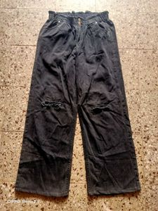 Washed Black Ripped Wide Leg Jeans