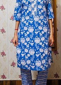 Blue Floral Embroidered Kurta with pants