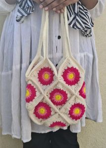 Crochet Flower Tote Bag